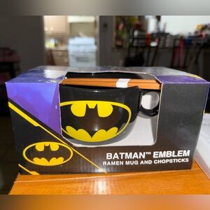 DC Comics Batman Emblem Ramen Mug and Chopsticks - Black and Yellow